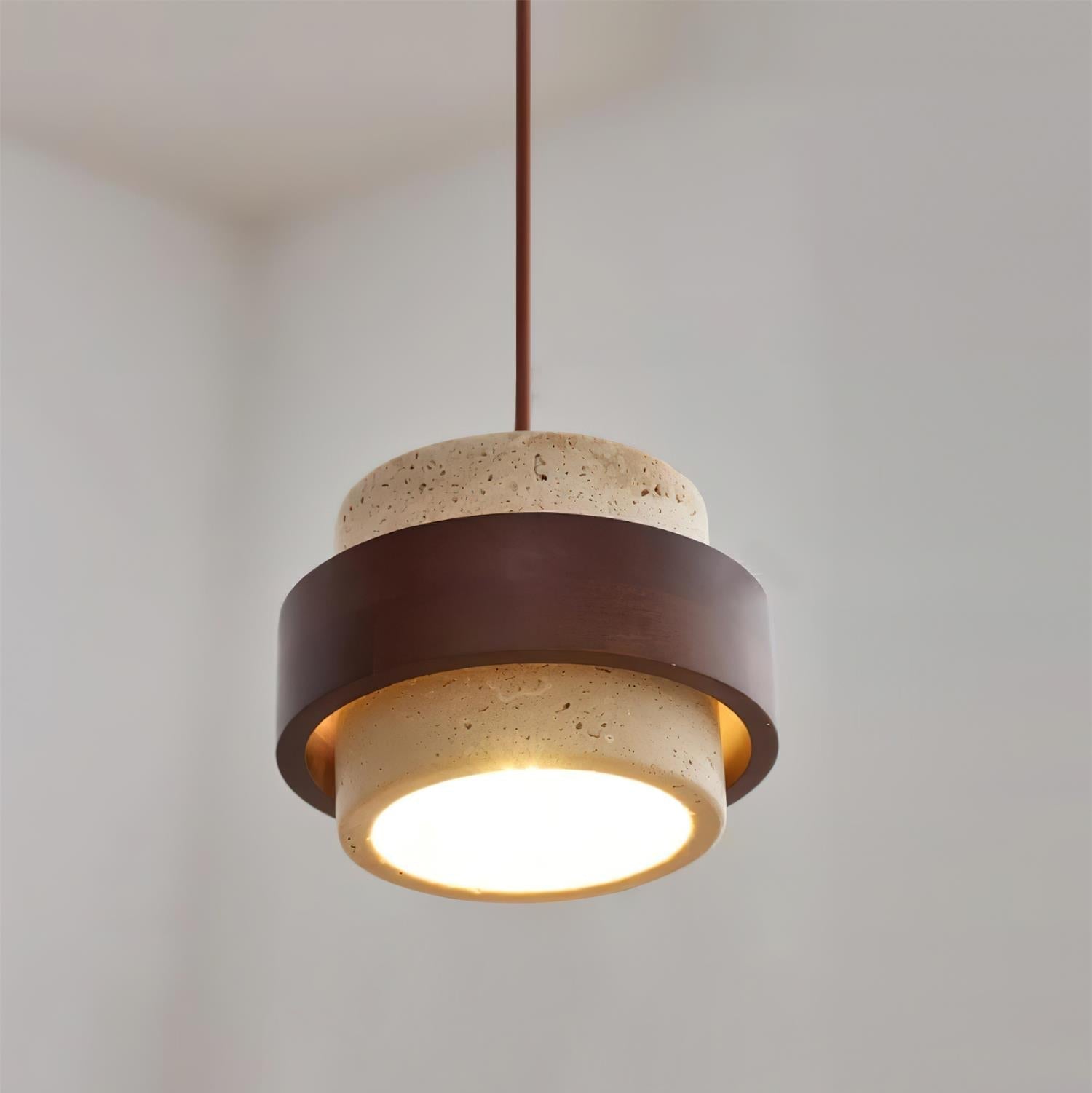 Aurelian Travertine Pendant Light with Walnut Wood Band OpalDwell