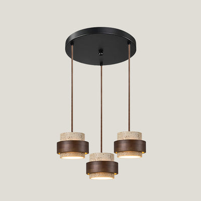 Aurelian Travertine Pendant Light with Walnut Wood Band OpalDwell