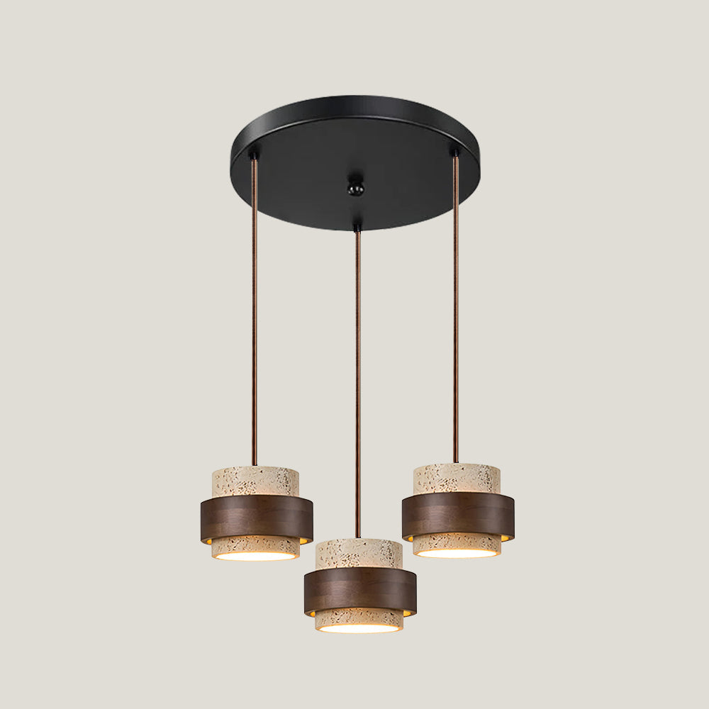 Aurelian Travertine Pendant Light with Walnut Wood Band OpalDwell