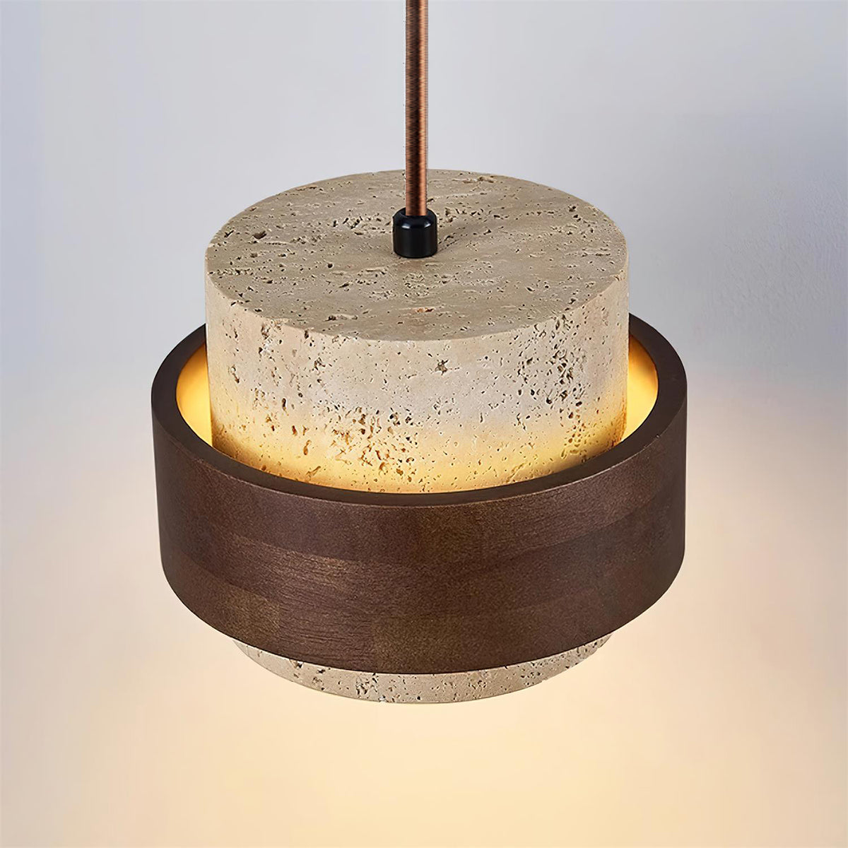 Aurelian Travertine Pendant Light with Walnut Wood Band OpalDwell
