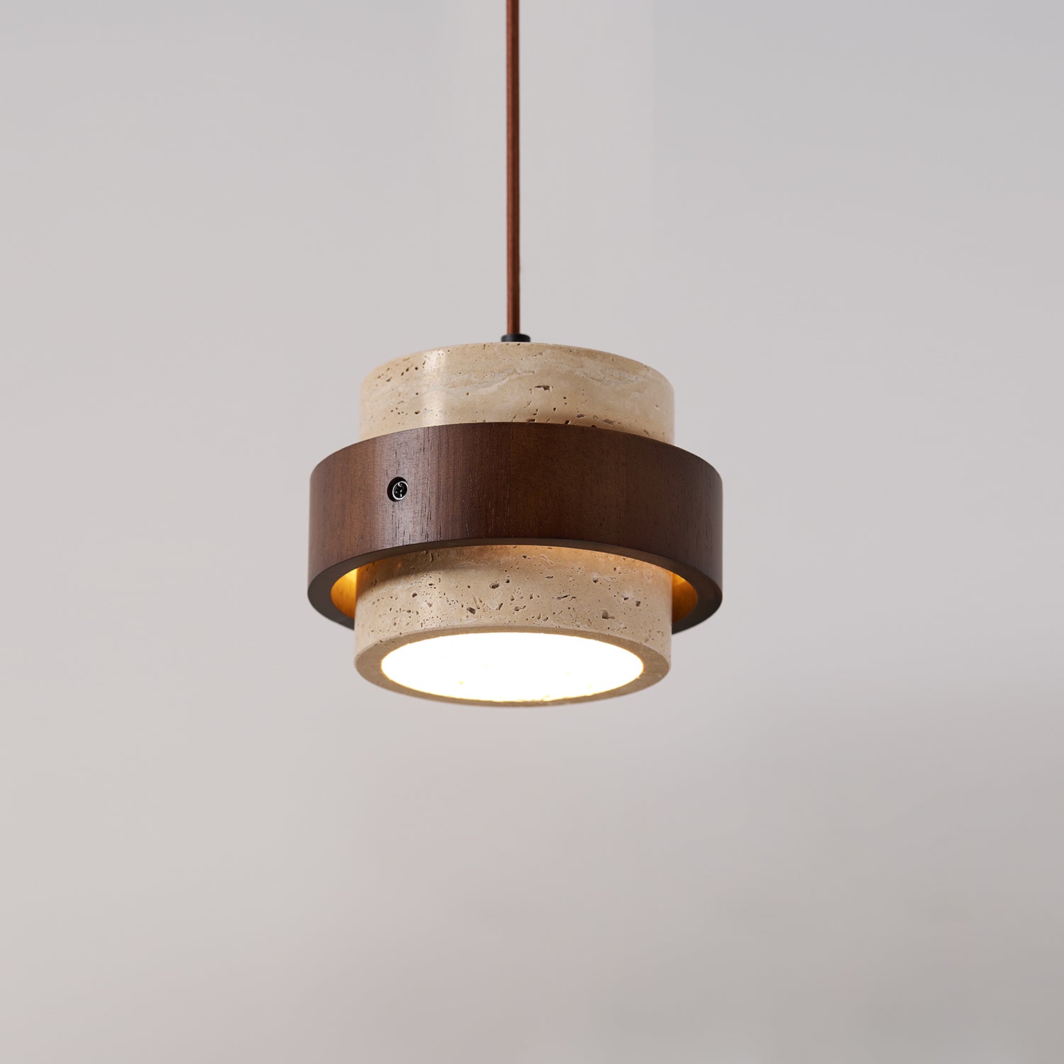 Aurelian Travertine Pendant Light with Walnut Wood Band OpalDwell