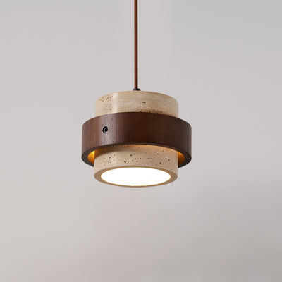 Aurelian Travertine Pendant Light with Walnut Wood Band OpalDwell