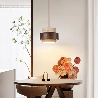 Aurelian Travertine Pendant Light with Walnut Wood Band OpalDwell