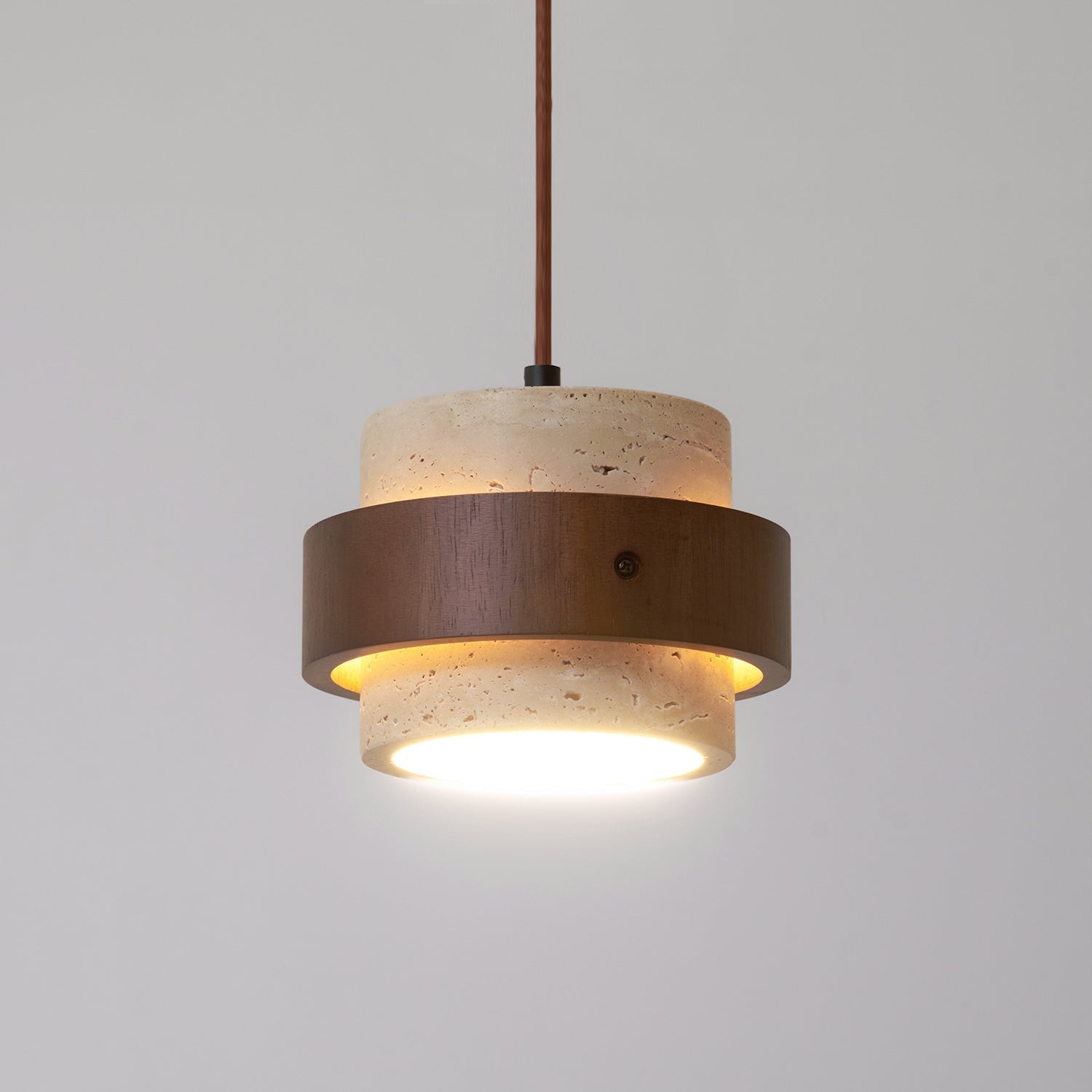 Aurelian Travertine Pendant Light with Walnut Wood Band OpalDwell