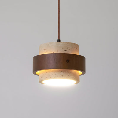 Aurelian Travertine Pendant Light with Walnut Wood Band OpalDwell