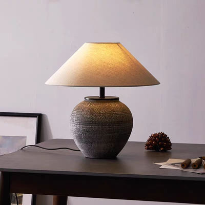 Modern Sculptural Ceramic Table Lamp With Fabric Shade OpalDwell