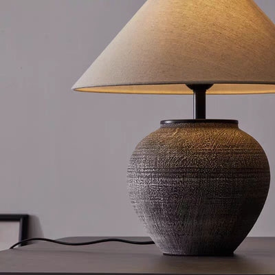 Modern Sculptural Ceramic Table Lamp With Fabric Shade OpalDwell