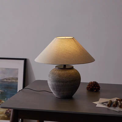 Modern Sculptural Ceramic Table Lamp With Fabric Shade OpalDwell