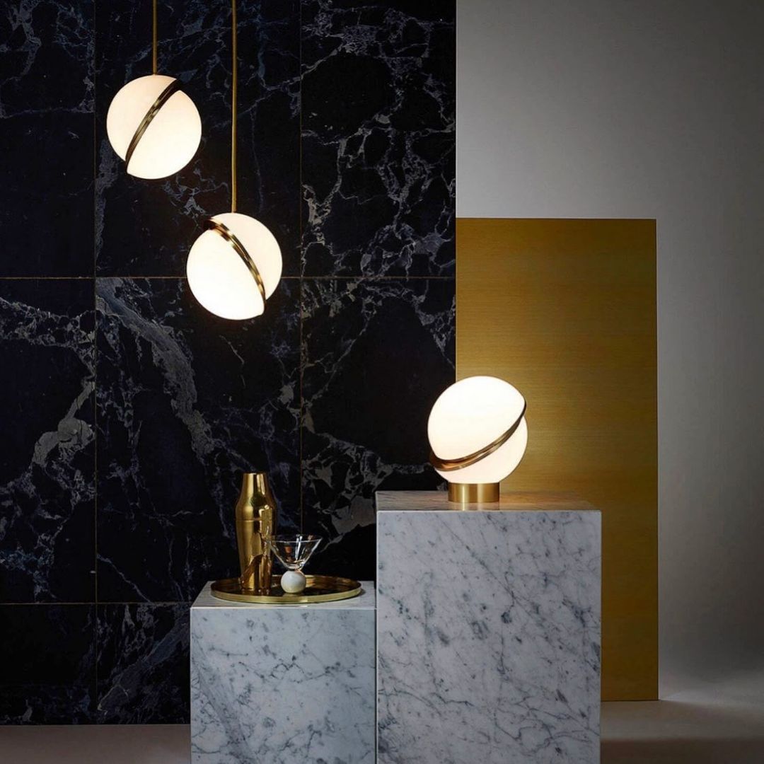 Lunara Halo Moon-Shaped Pendant Lamp in Brass Acrylic Finish - OpalDwell