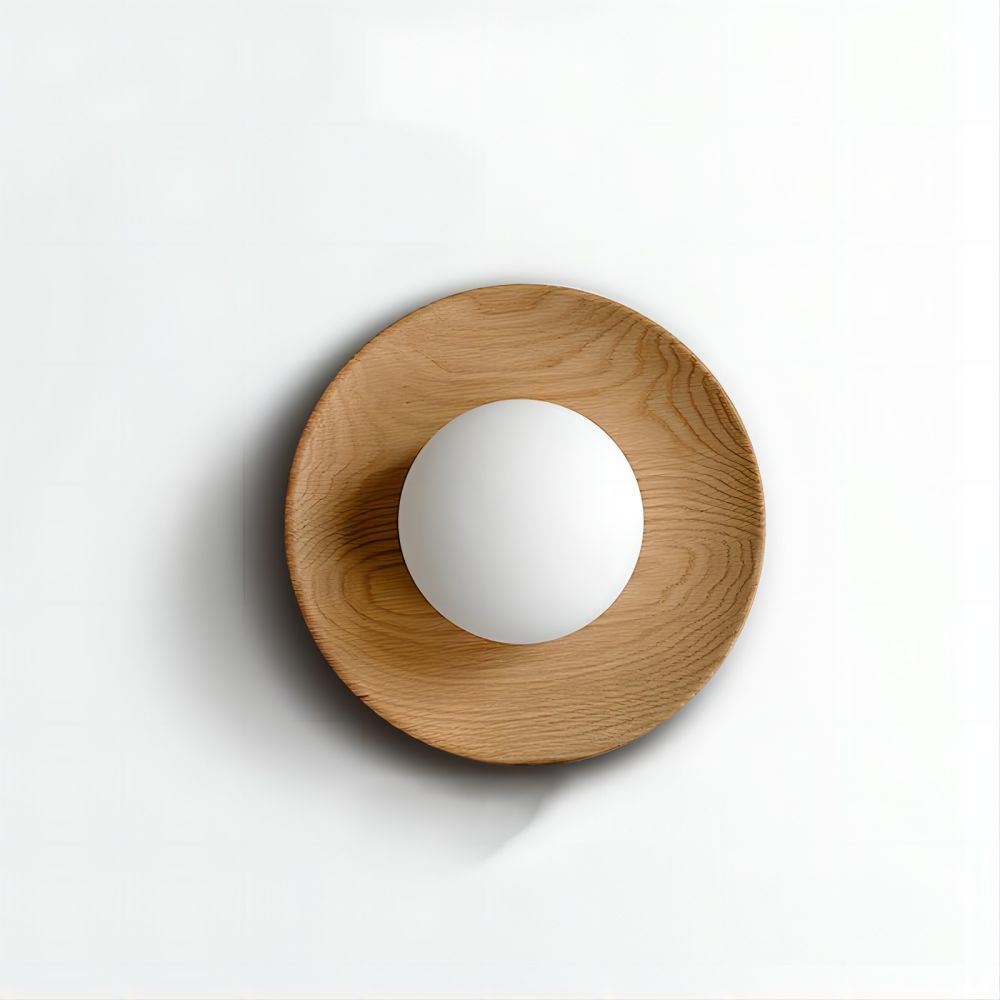 Aurelo White Wood Wall Light Sconce With Glass Accent - OpalDwell