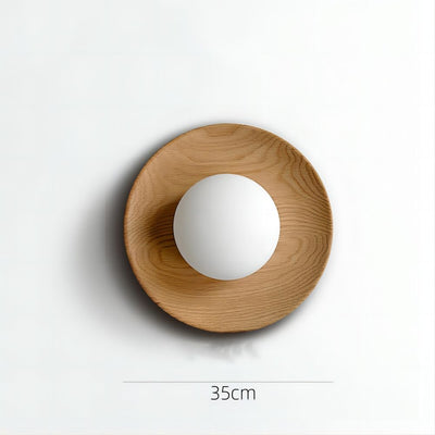 Aurelo White Wood Wall Light Sconce With Glass Accent - OpalDwell