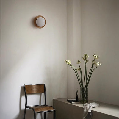 Aurelo White Wood Wall Light Sconce With Glass Accent - OpalDwell