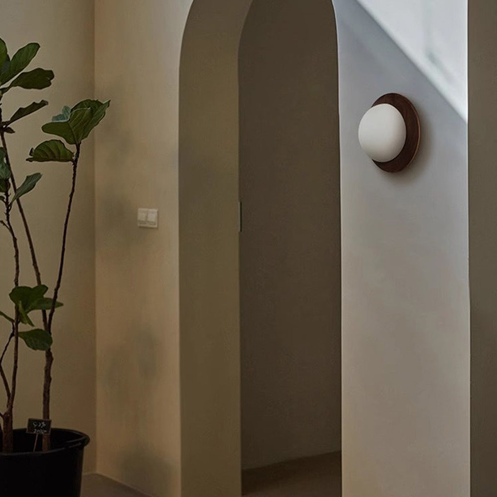 Aurelo White Wood Wall Light Sconce With Glass Accent - OpalDwell