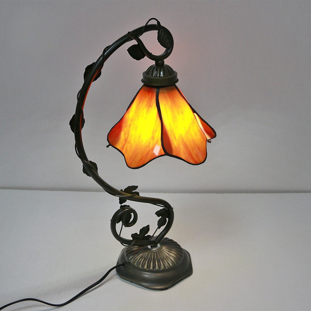 Floral Glass Shade Table Lamp Retro Decorative Light For Living Rooms - OpalDwell