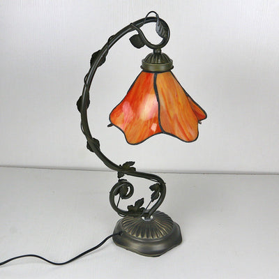 Floral Glass Shade Table Lamp Retro Decorative Light For Living Rooms - OpalDwell