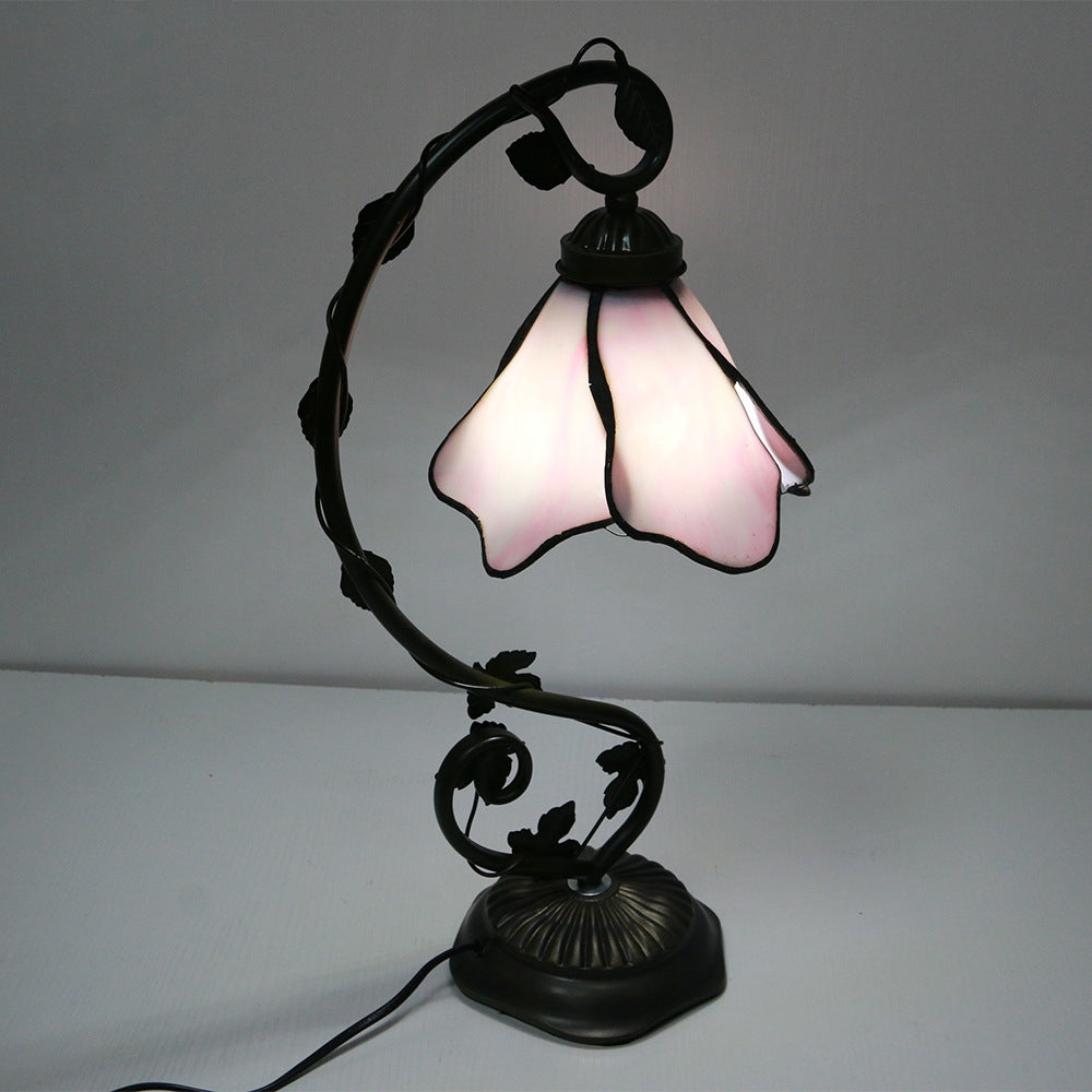 Floral Glass Shade Table Lamp Retro Decorative Light For Living Rooms - OpalDwell