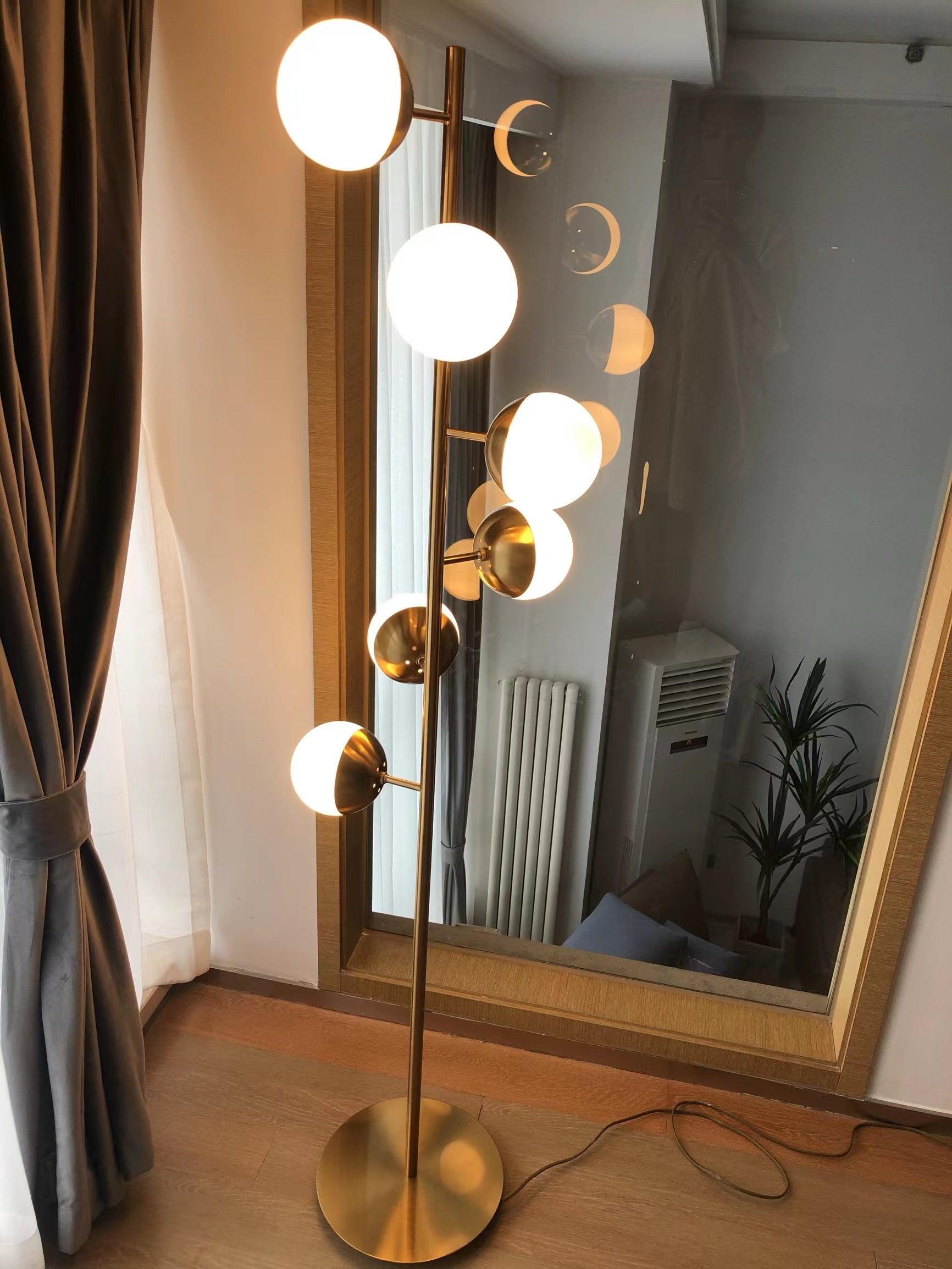 LunaraGlow LED Boomlamp - Mid-Century Glass Sphere Lamp - OpalDwell