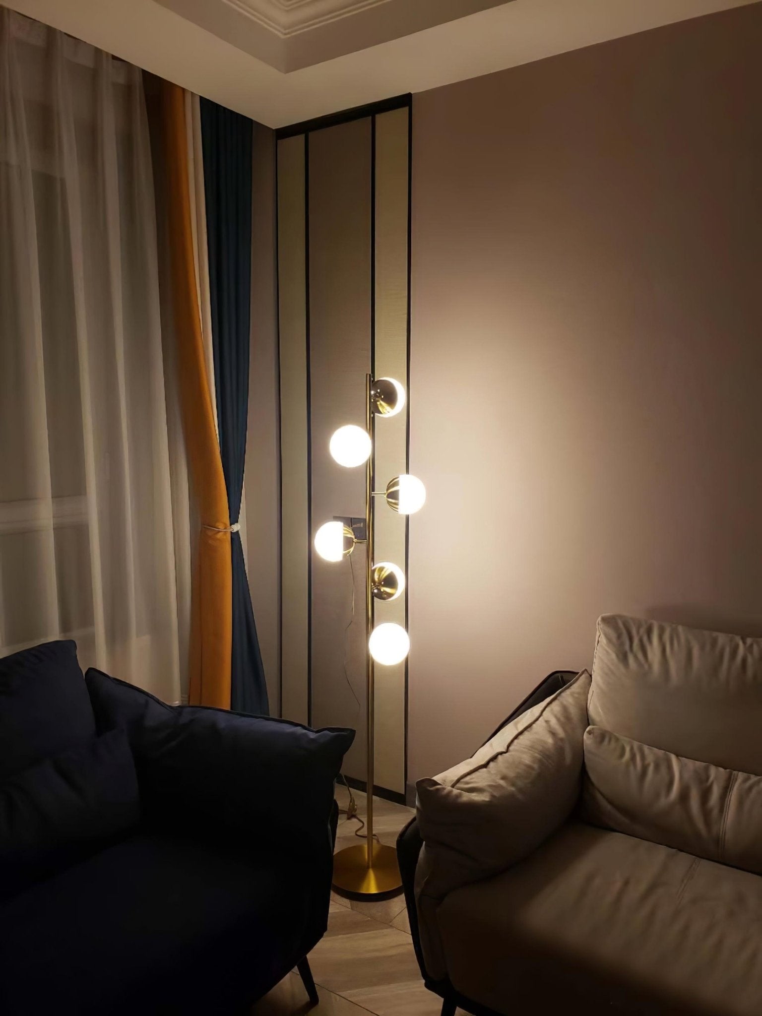 LunaraGlow LED Boomlamp - Mid-Century Glass Sphere Lamp - OpalDwell