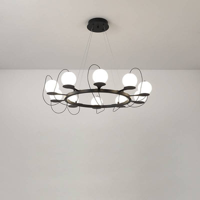 Contemporary Ring Chandelier LED Ceiling Light With Globe Shades OpalDwell