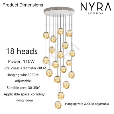 LuminaOrb Glass Orb Staircase Chandelier With Soft Ambient Glow - OpalDwell