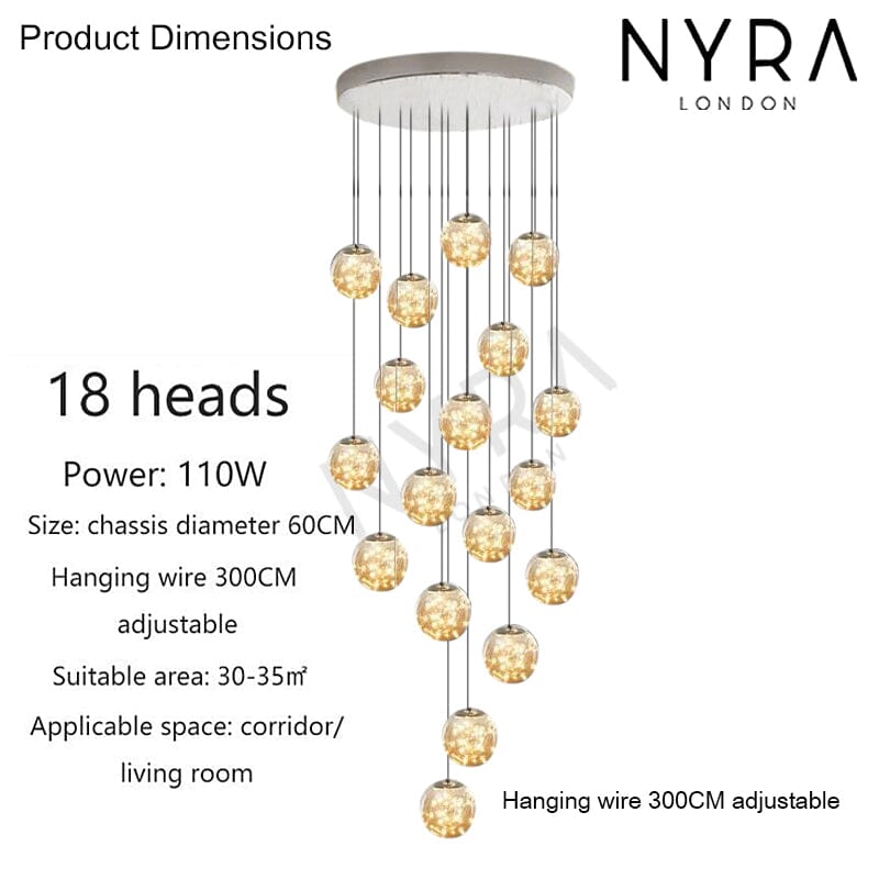 LuminaOrb Glass Orb Staircase Chandelier With Soft Ambient Glow - OpalDwell