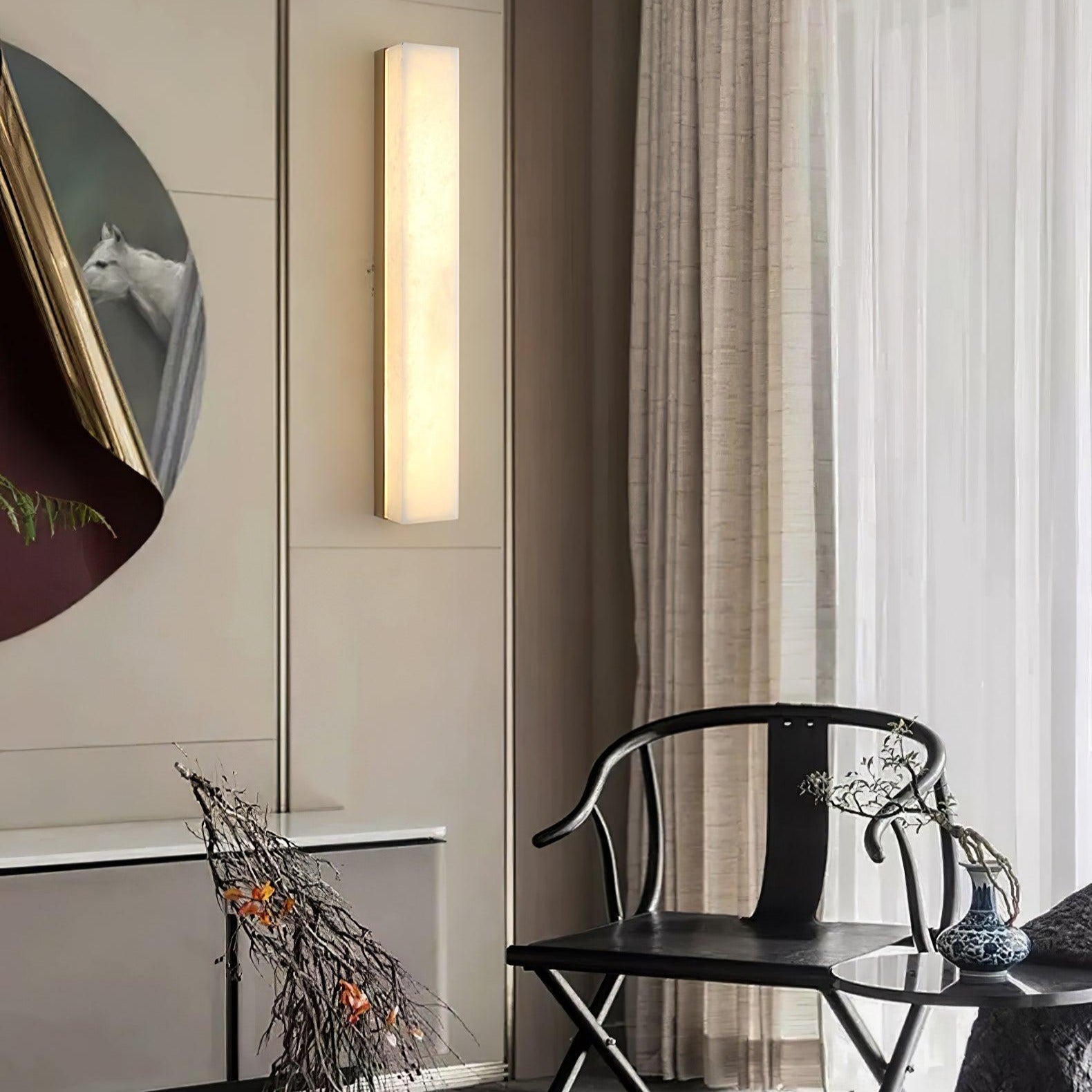 Lyra Brass Alabaster Wall Lamp Modern Vertical for Bedroom - OpalDwell