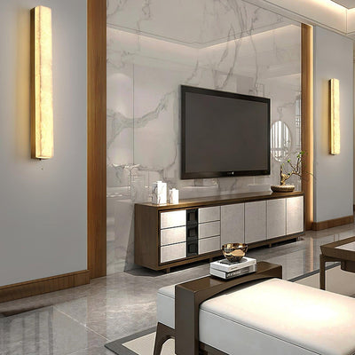 Lyra Brass Alabaster Wall Lamp Modern Vertical for Bedroom - OpalDwell