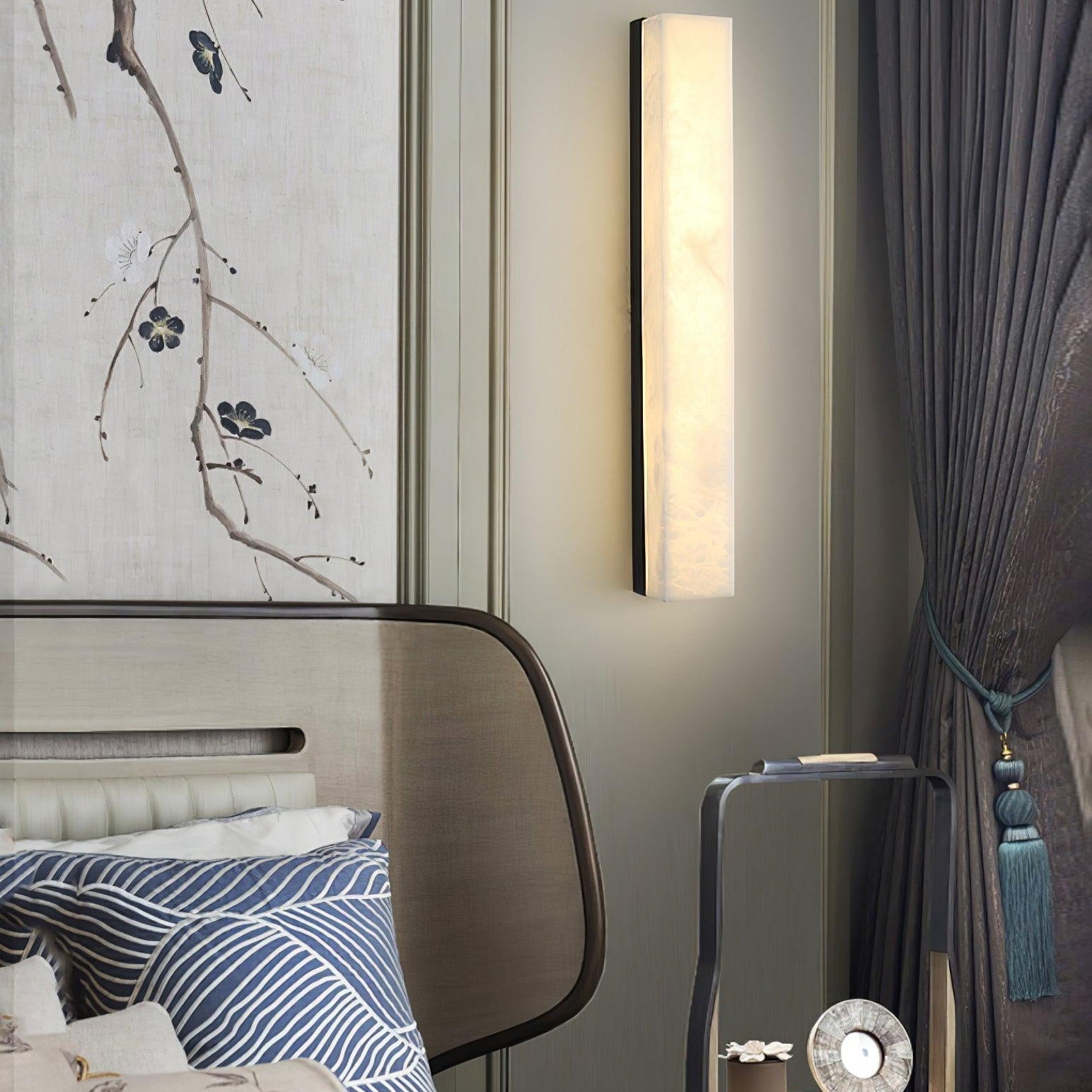 Lyra Brass Alabaster Wall Lamp Modern Vertical for Bedroom - OpalDwell
