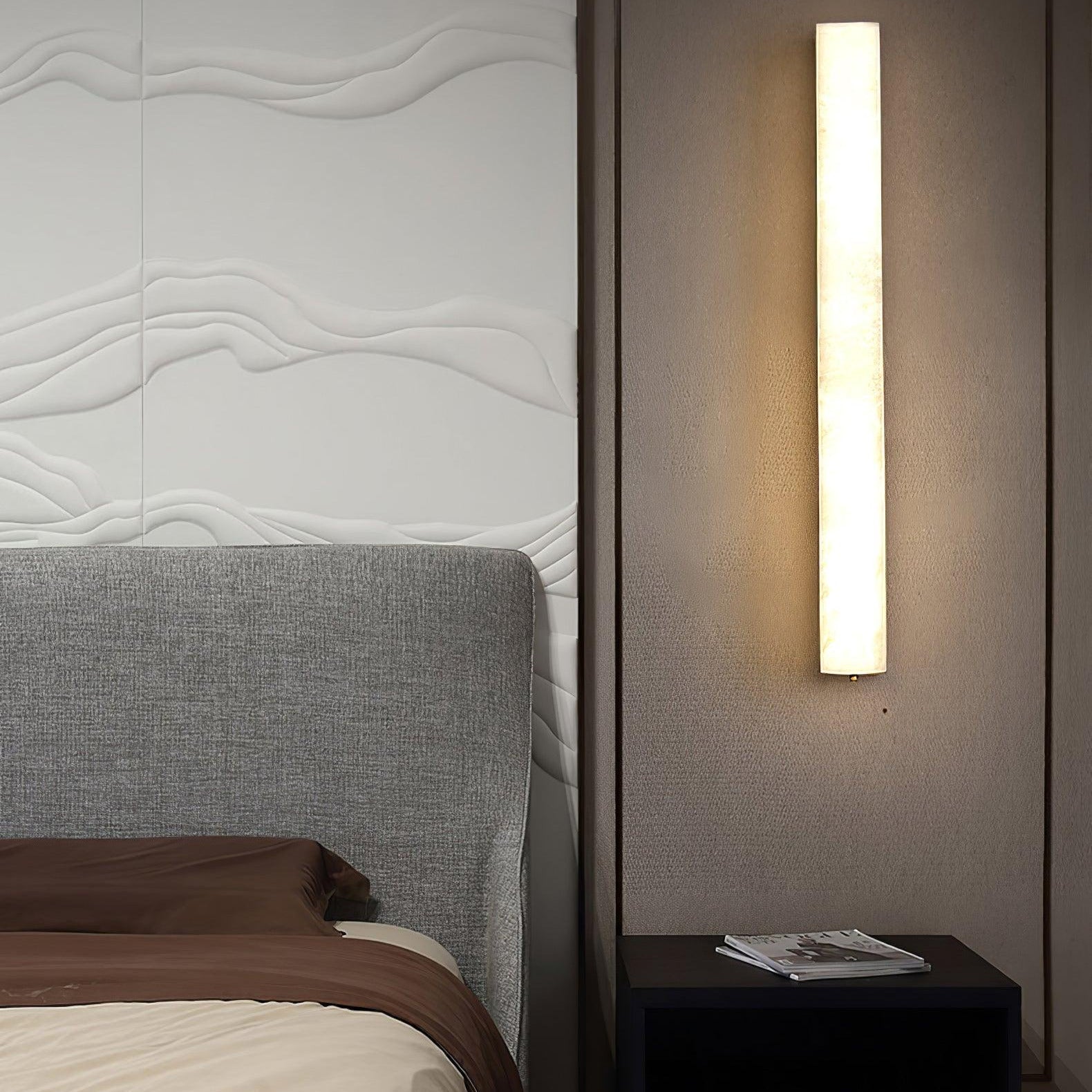 Lyra Brass Alabaster Wall Lamp Modern Vertical for Bedroom - OpalDwell