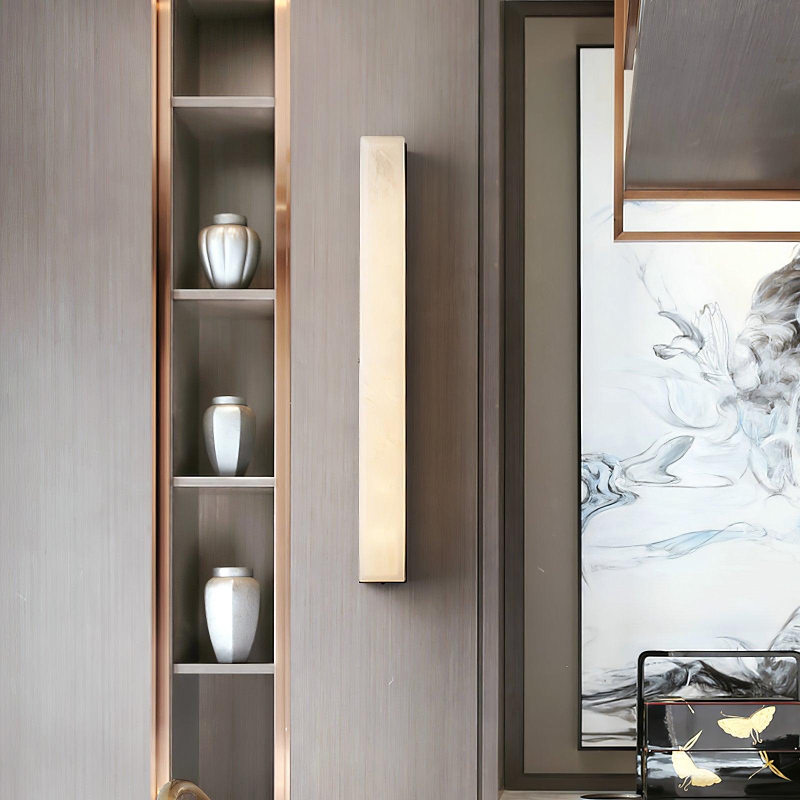 Lyra Brass Alabaster Wall Lamp Modern Vertical for Bedroom - OpalDwell