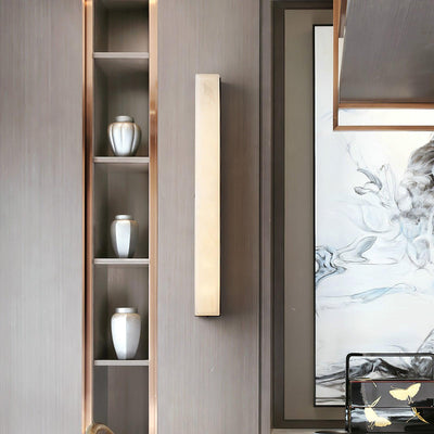 Lyra Brass Alabaster Wall Lamp Modern Vertical for Bedroom - OpalDwell
