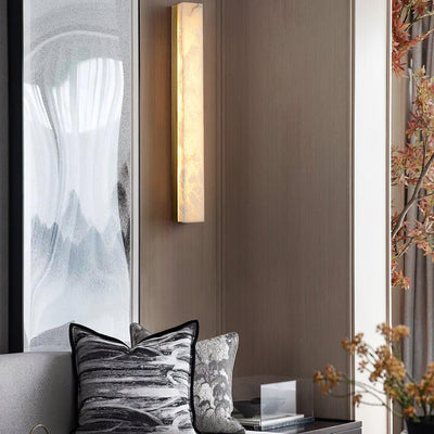 Lyra Brass Alabaster Wall Lamp Modern Vertical for Bedroom - OpalDwell