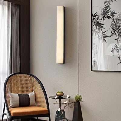 Lyra Brass Alabaster Wall Lamp Modern Vertical for Bedroom - OpalDwell