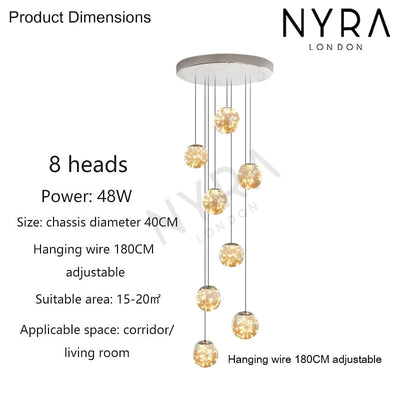 LuminaOrb Glass Orb Staircase Chandelier With Soft Ambient Glow - OpalDwell