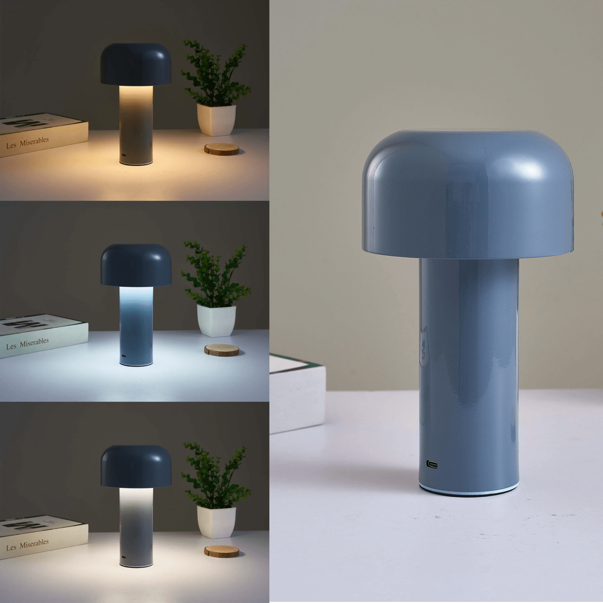 LumaNook Cordless Mushroom Nightstand Lamp In Iron And Clear Acrylic - OpalDwell