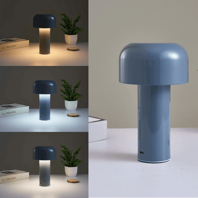 LumaNook Cordless Mushroom Nightstand Lamp In Iron And Clear Acrylic - OpalDwell