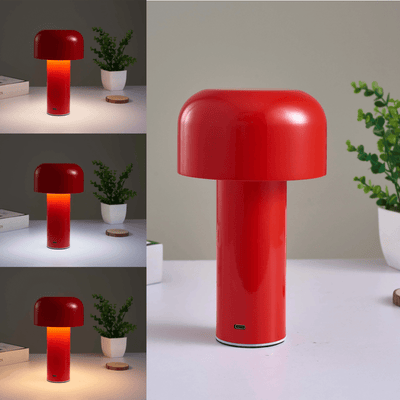 LumaNook Cordless Mushroom Nightstand Lamp In Iron And Clear Acrylic - OpalDwell
