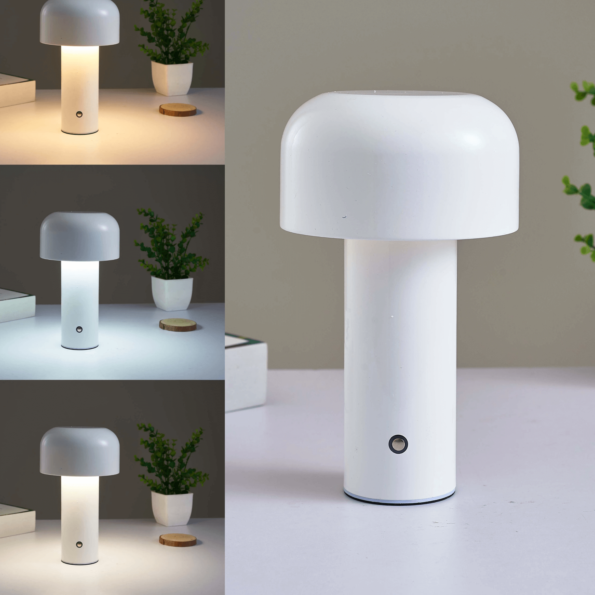 LumaNook Cordless Mushroom Nightstand Lamp In Iron And Clear Acrylic - OpalDwell