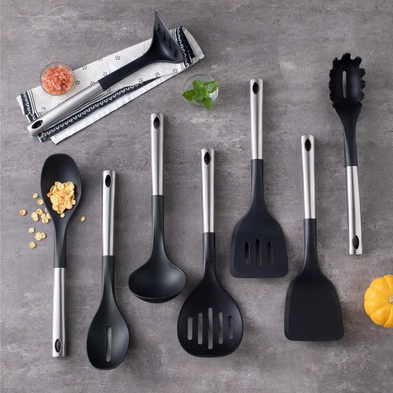 Stainless Steel Kitchen Utensil Set with Nylon Heads - OpalDwell