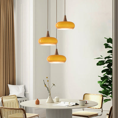Eloria Amber Glass Wood Pendant Light For Kitchen And Dining - OpalDwell