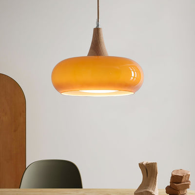 Eloria Amber Glass Wood Pendant Light For Kitchen And Dining - OpalDwell