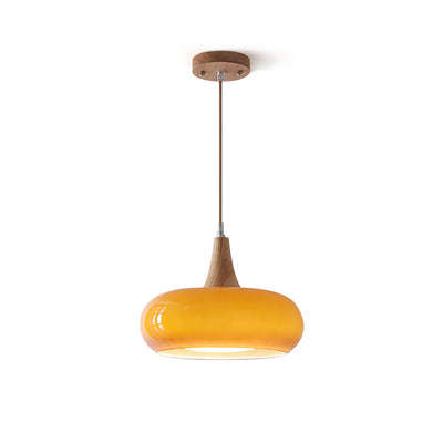 Eloria Amber Glass Wood Pendant Light For Kitchen And Dining - OpalDwell