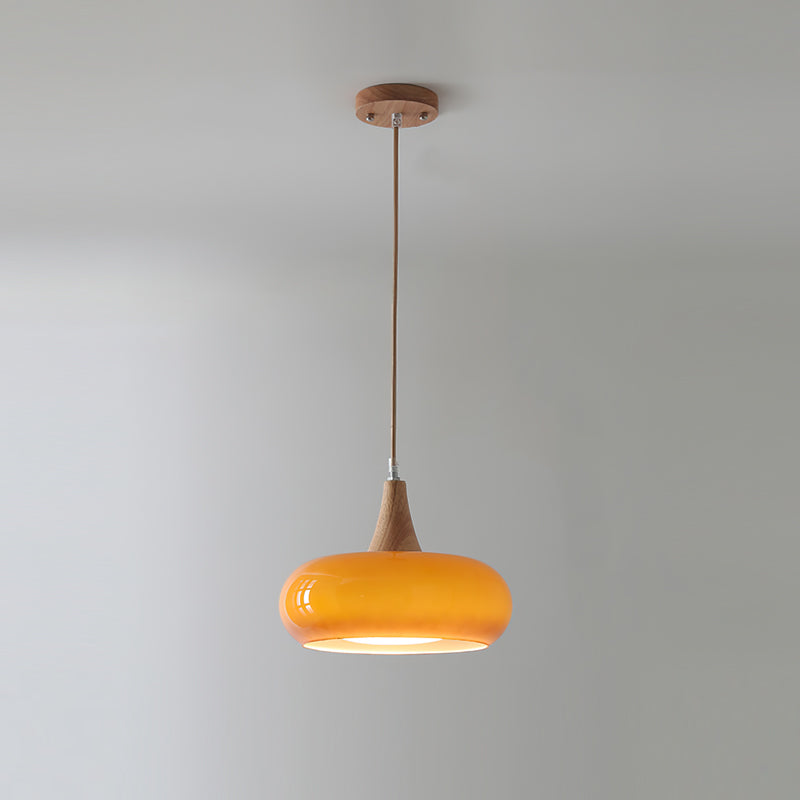 Eloria Amber Glass Wood Pendant Light For Kitchen And Dining - OpalDwell