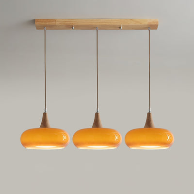 Eloria Amber Glass Wood Pendant Light For Kitchen And Dining - OpalDwell
