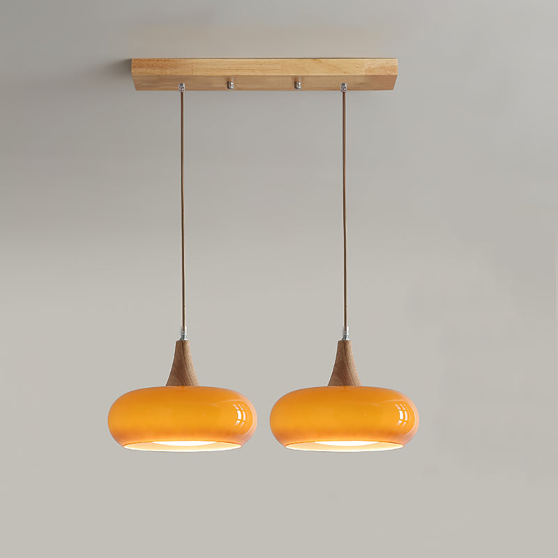 Eloria Amber Glass Wood Pendant Light For Kitchen And Dining - OpalDwell