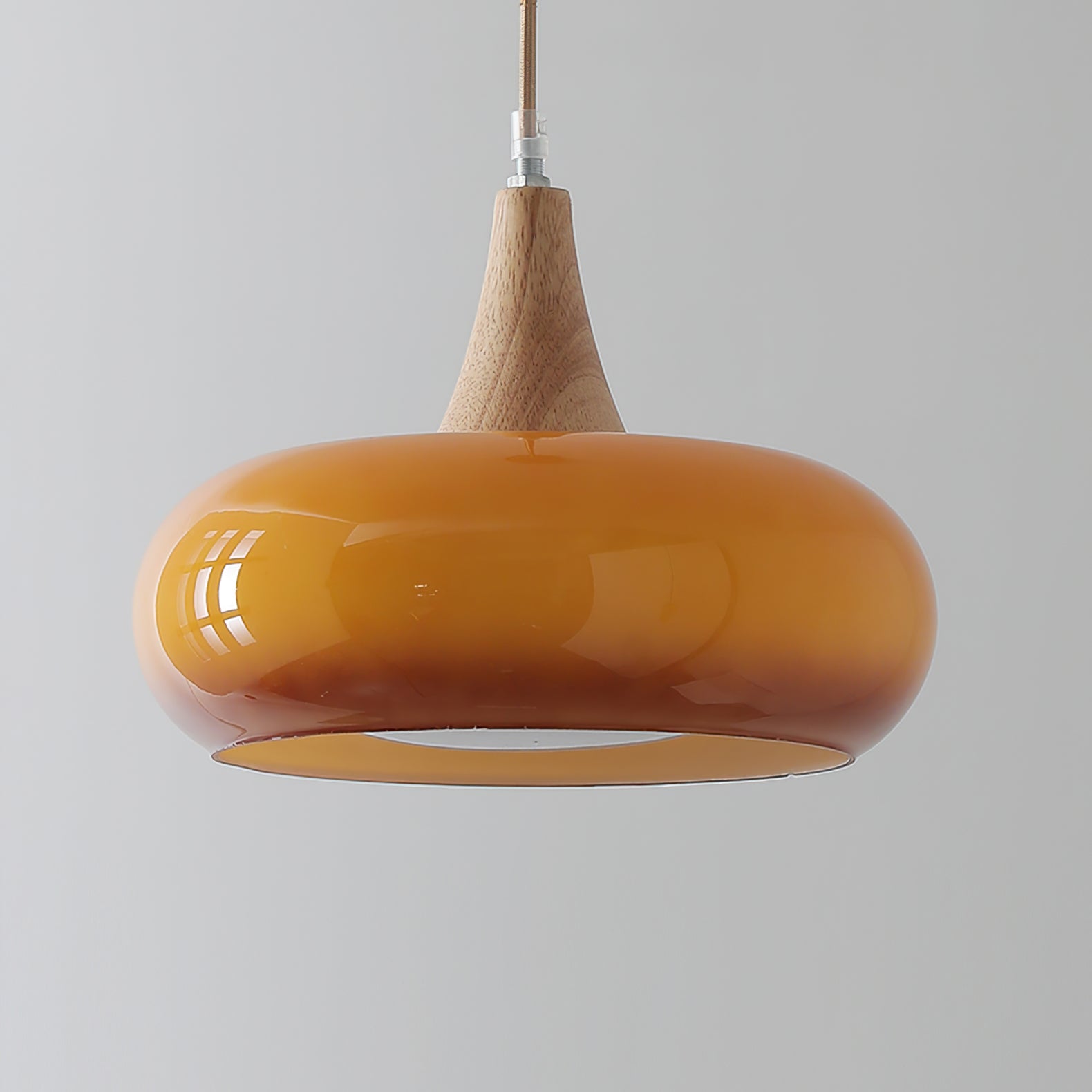 Eloria Amber Glass Wood Pendant Light For Kitchen And Dining - OpalDwell
