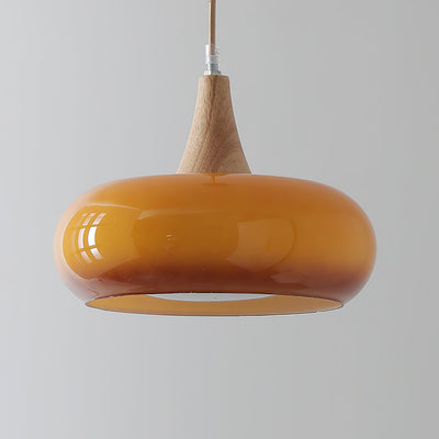 Eloria Amber Glass Wood Pendant Light For Kitchen And Dining - OpalDwell