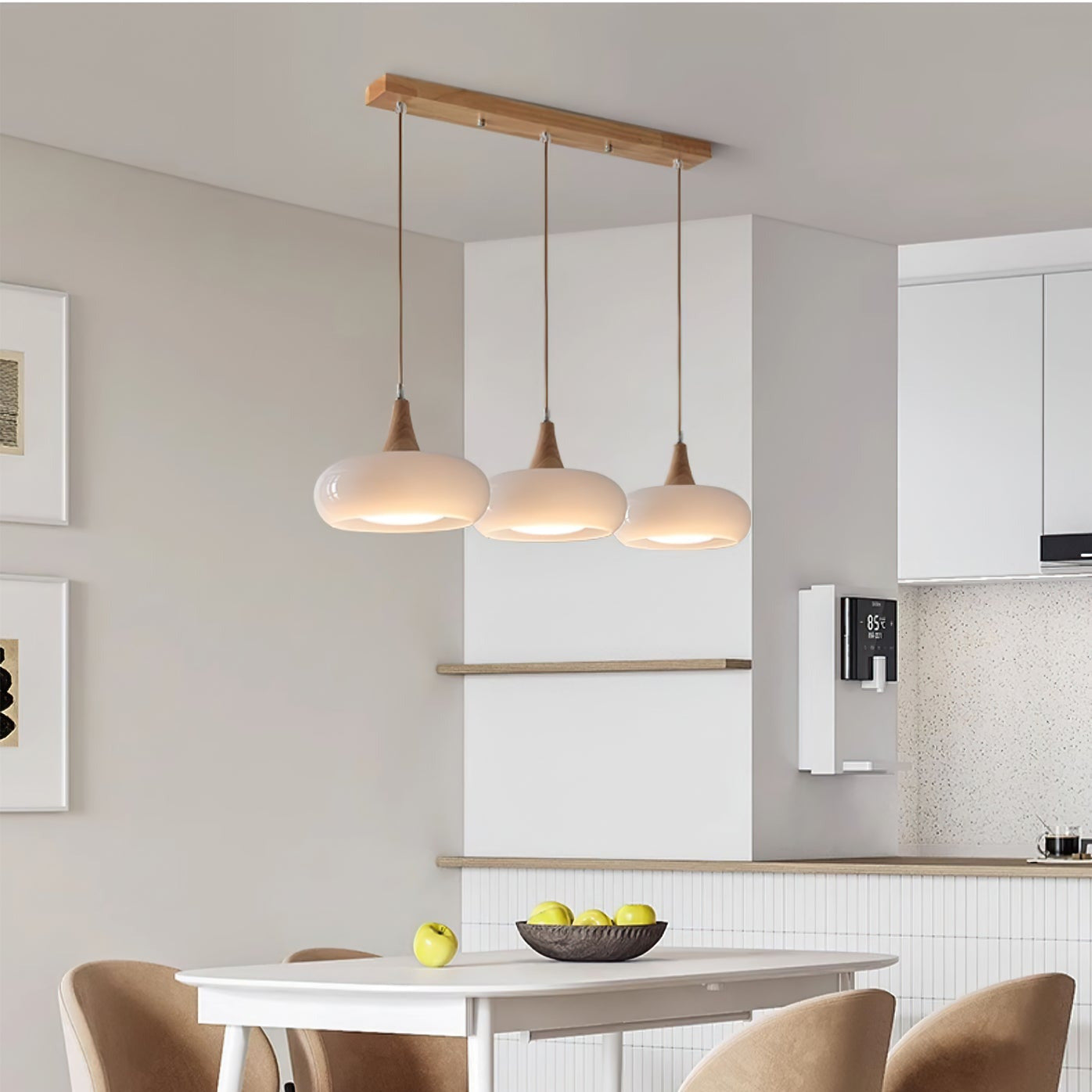 Eloria Amber Glass Wood Pendant Light For Kitchen And Dining - OpalDwell