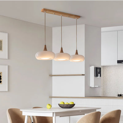 Eloria Amber Glass Wood Pendant Light For Kitchen And Dining - OpalDwell