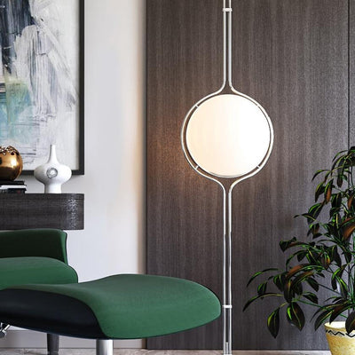 LumaCrest Floor To Ceiling Lamp With Beige Half Globes Modern Metal Frame - OpalDwell